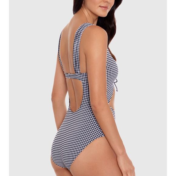 Salt + Cove Gingham Rockabilly Cut-Out One-Piece Swimsuit Black White Small NWT - Picture 2 of 3